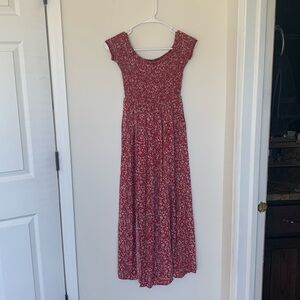 Red Floral Double Slit Maxi Dress